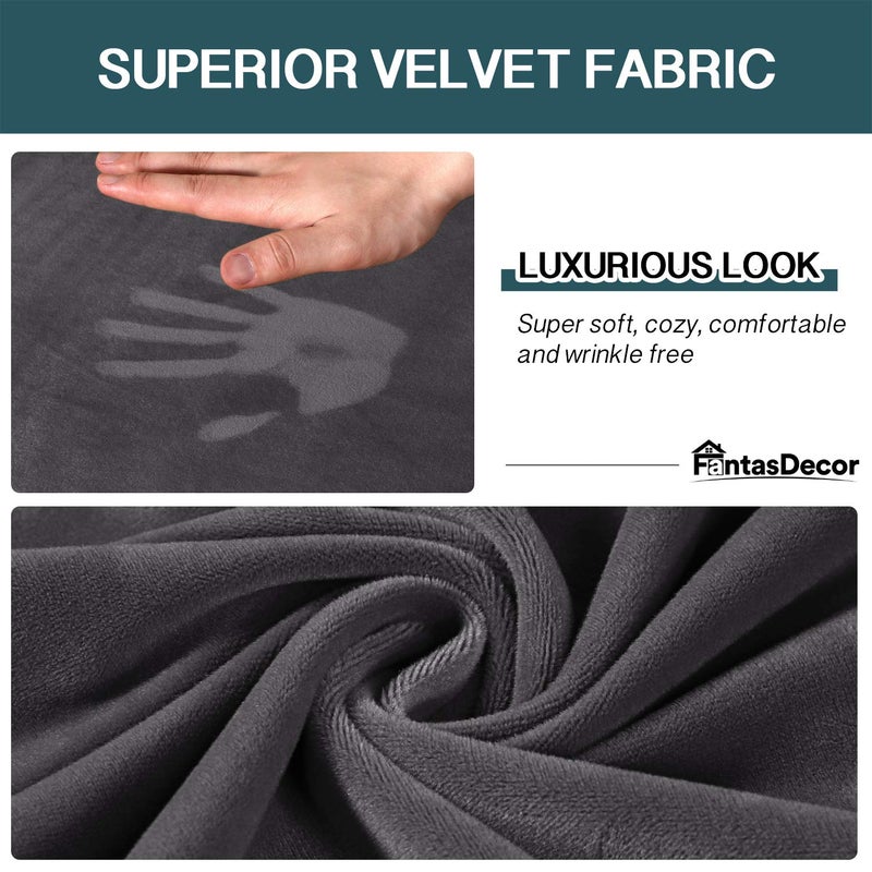 FantasDecor 4 Piece Sofa Velvet Couch Covers for 3 Cushion Stretch Slipcover with Individual Seat Cushion Elastic Furniture Protector for Pets, Machine Washable (Sofa, Gray) - Image 3